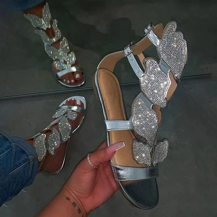 2022 Summer Fashion Sandals for Women Plus Size Butterfly Crystal Gladiator Sandals Comfortable Open Toe Shoes Woman Sandalias