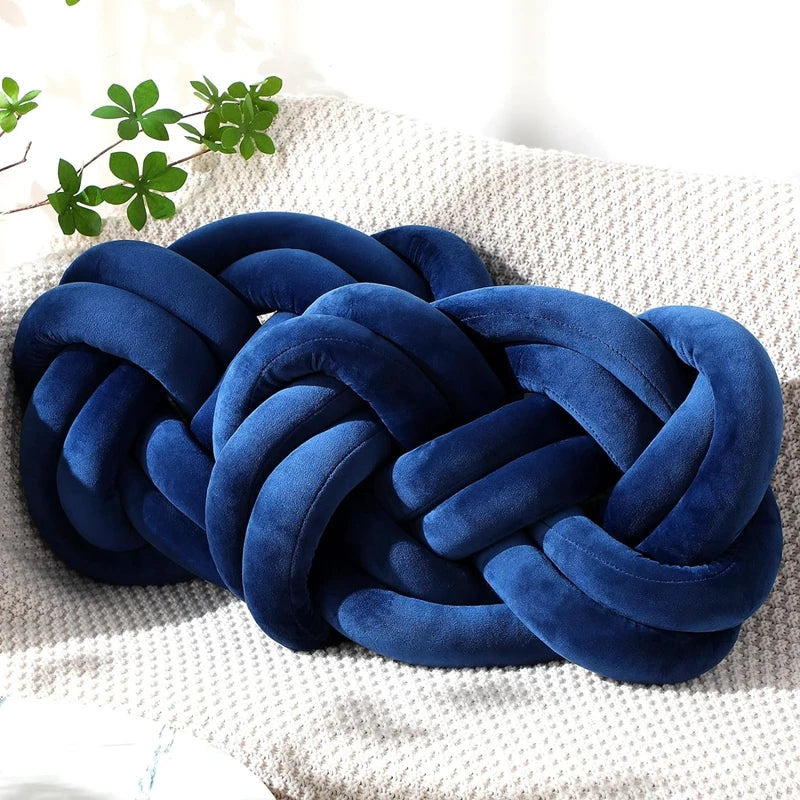 Inyahome Handmade Knot Throw Pillows for Couch Soft Decorative Knotted Comfort Pillow Cushion for Home Sofa Bedroom Decor Blue