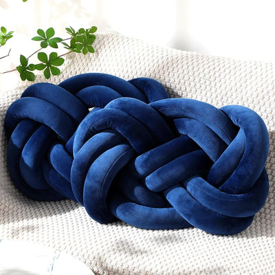 Inyahome Handmade Knot Throw Pillows for Couch Soft Decorative Knotted Comfort Pillow Cushion for Home Sofa Bedroom Decor Blue