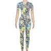 Joskaa Colorful Print Sporty Jumpsuit Women Hipster O-Neck Short Sleeve Skinny Rompers 2025 Summer Fashion Overalls Streetwear