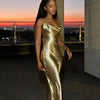 Oligai Elegant Satin Backless Maxi Dress For Women Gown Summer Spaghetti Strap Sleeveless Party Long Dress Vestido Robe Femmes