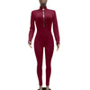 Women's Bodycon One-piece Jumpsuit Long Sleeved Big Zipper Female Casual Sport Workout Skinny Activity Wear Overalls Tops