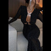 Tossy Glitter Hollow Out See-Through Maxi Dress Female Sexy Lace-Up Club High Waist Patchwork Sparkle Bandage Women Long Dress