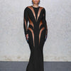 Weird Puss Mesh Patchwork Women Dress 2023 New Autumn Elegant Long Sleeve O-Neck Maxi Bodycon Skinny Stretch Clubwear Vestidos