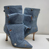 2025 Classics Women Pointed Toe Strange Heels Boots For Woman's Rivet Button Zipper-Sid Solid Color High Heels Shoes Botas Altas