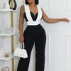 Elegant Fashion Overall Jumpsuit Women Night Club Party Sleeveless Patchwork Birthday Bandage Wide Leg Rompers Combinaison Femme