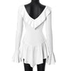 Ruffled Lace-Up White Mini Dress Women's V-Neck Patchwork Long Sleeve Sexy Slim Dress Bandage Elegant Female Summer Dress