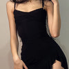 Sexy Summer Mini Dress Women New Black Fashion Streetwear Sleeveless Backless Folds Split Dress Elegant Party Strap A-LINE Dress