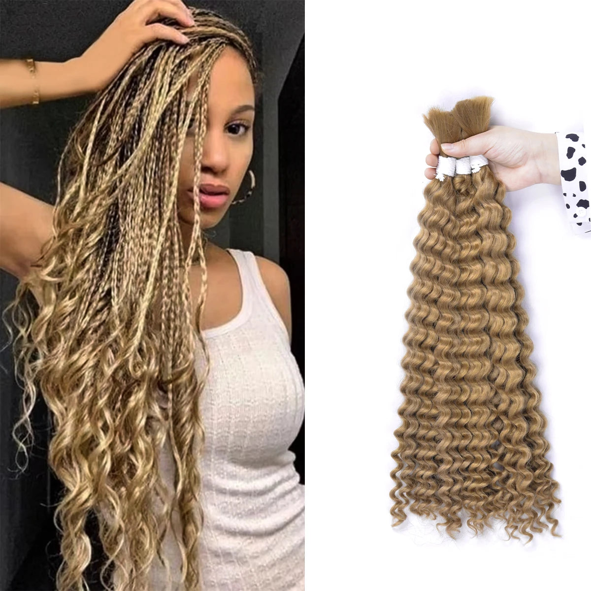 Synthetic Bulk hair for Braiding Wet and Wavy Micro Braiding No Weft Faux Deep Wave Braiding Hair Extensions for Box Boho Braids