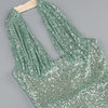Sexy Halter Deep V Neck Sequins Maxi Dress Women Green Sleeveless Backless Sequined Slim Long Dresses Celebrity Party Gowns