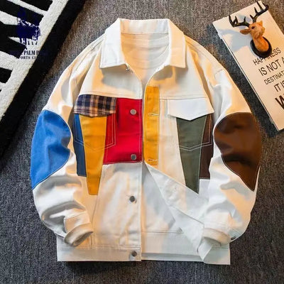 American Retro color Contrast Patchwork Loose Coat Spring Fashion Brand Trend Design Handsome Senior Casual Denim Jacket