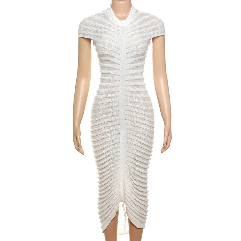 Knitted Long White Dress Women Bodycon Cocktail Evening Dresses Ladies Summer Elegant Luxury Maxi Knit Sexy Party Black Dresses