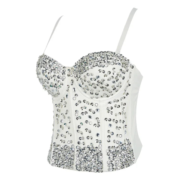 SXTHAENOO Women Sexy Fashion Crop Top Diamond Flower Strapless Vest Bustier Bra Night Club Party Tank Top Female Ropa De Mujer