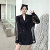 Fashion Hollow Out Mesh Patchwork Blazer for Women Y2K Korean Chic Net Long Sleeves Loose Black Coat Gothic Casual Suit Jacket