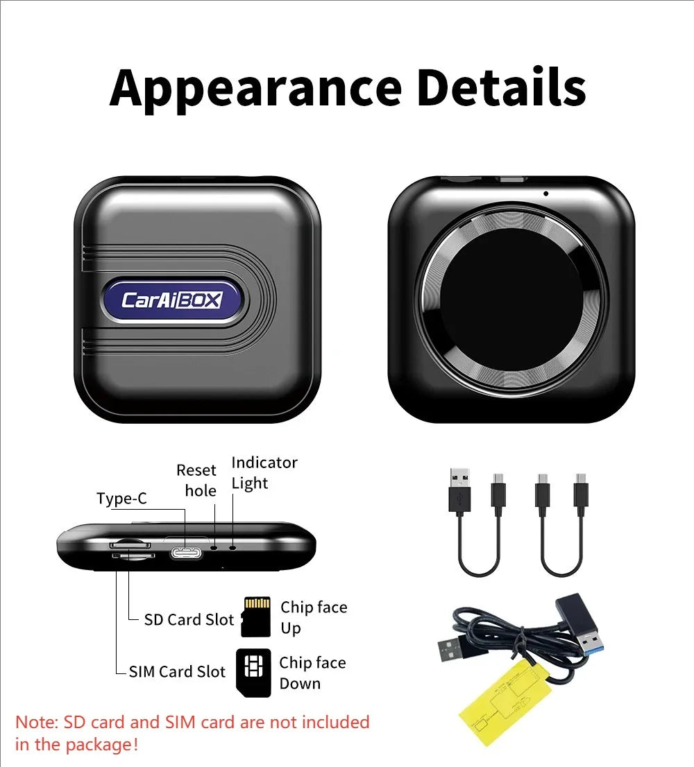 CarAiBOX CarPlay Ai Box Qualcomm 6125 8-Core CPU Android 13.0 System Wireless CarPlay Android auto Built-in Google Play Store