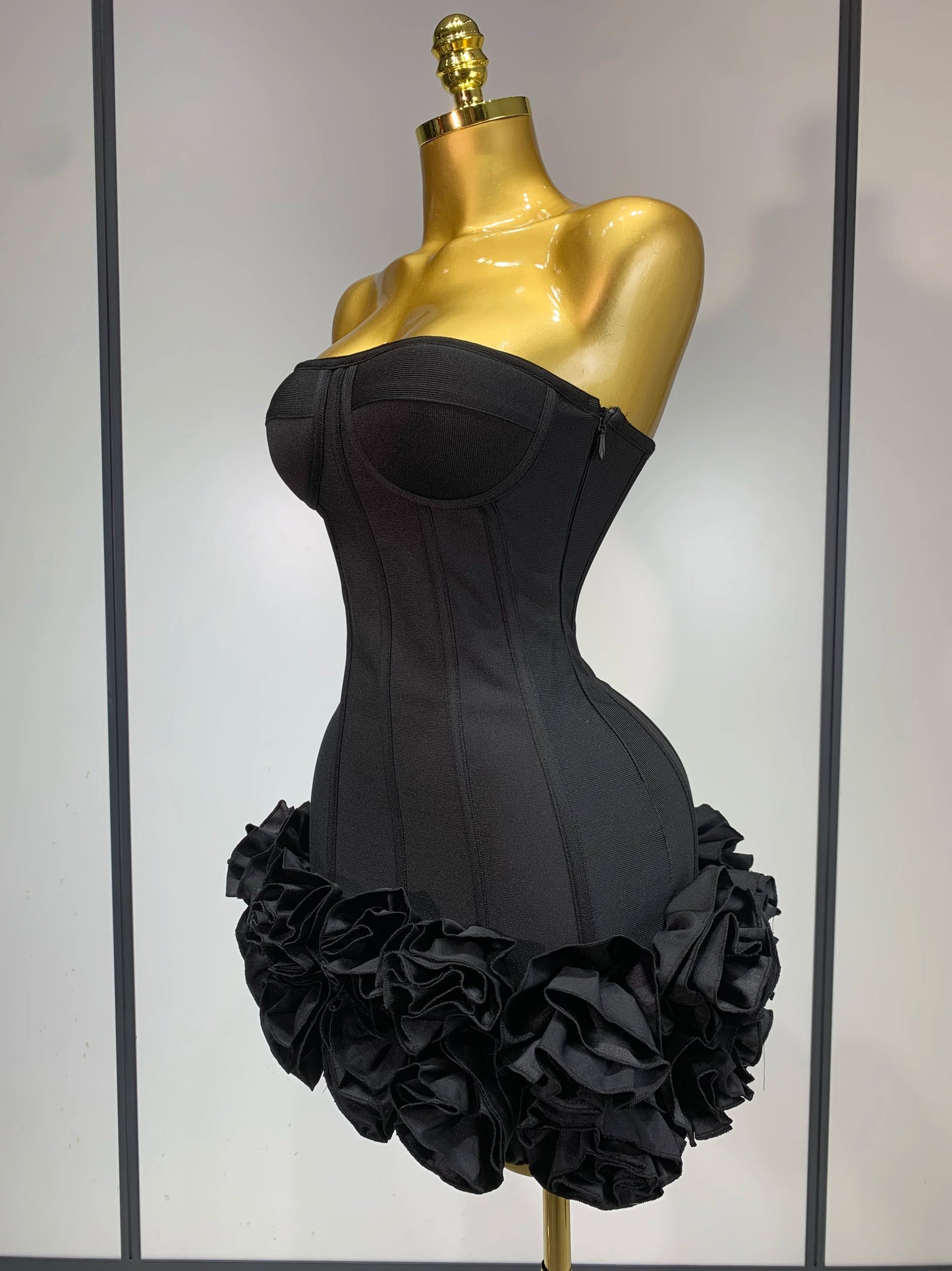 Women Sexy Strapless Flower Prom Gown Mini Dress Celebrity Red Carpet Fashion Evening Party Celebrate Birthday Club Dresses