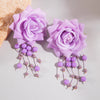 Tocona Bohemia for Women Long Tassel Earrings Multicolor Rose Flower Pendant  Earrings Exquisite Party Jewelry Accessories