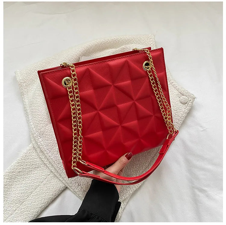 Ladies Fashion Large Capacity Chain Bag Retro Square Tote Bag Diamond Texture Shoulder Crossbody Daily Hundred Underarm Handbag