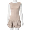 Women's Solid Pleated Short Dress Sleeveless O-neck Fashion Elegant Simple Mini Bodycon Dresses Slim Street Casual Party Holiday