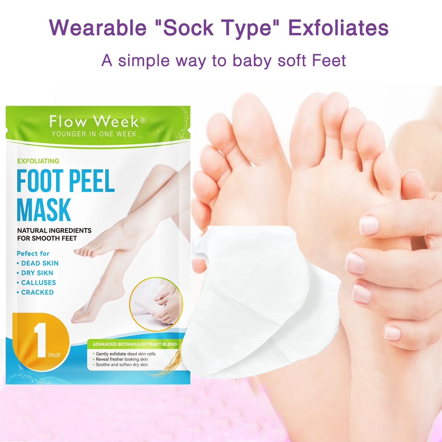 Foot Peel Mask, Exfoliating Peel Off Calluses Dead Skin Callus Remover Dry Cracked Feet, Baby Soft Smooth Touch Feet Skin