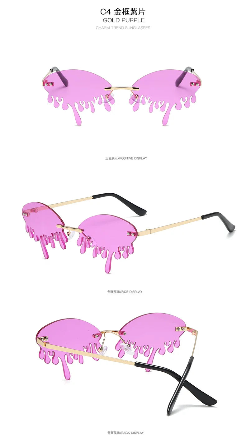 New personalised rimless sunglasses male Europe and the United States prom weird trend of irregular tears sunglasses female