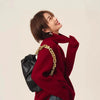 Turtleneck 100% cashmere sweater women loose thickening age reduction niche vintage red crewneck sweater women long sleeves