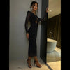 Tossy Glitter Hollow Out See-Through Maxi Dress Female Sexy Lace-Up Club High Waist Patchwork Sparkle Bandage Women Long Dress