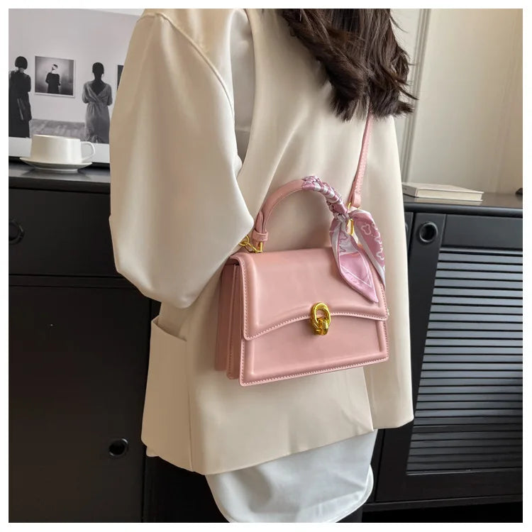 Bow Decor Lightweight Flap Bag, Business Casual Mini Women's Shoulder Bag Skinny Scarf Decor Square Bag For Teen Girls Women