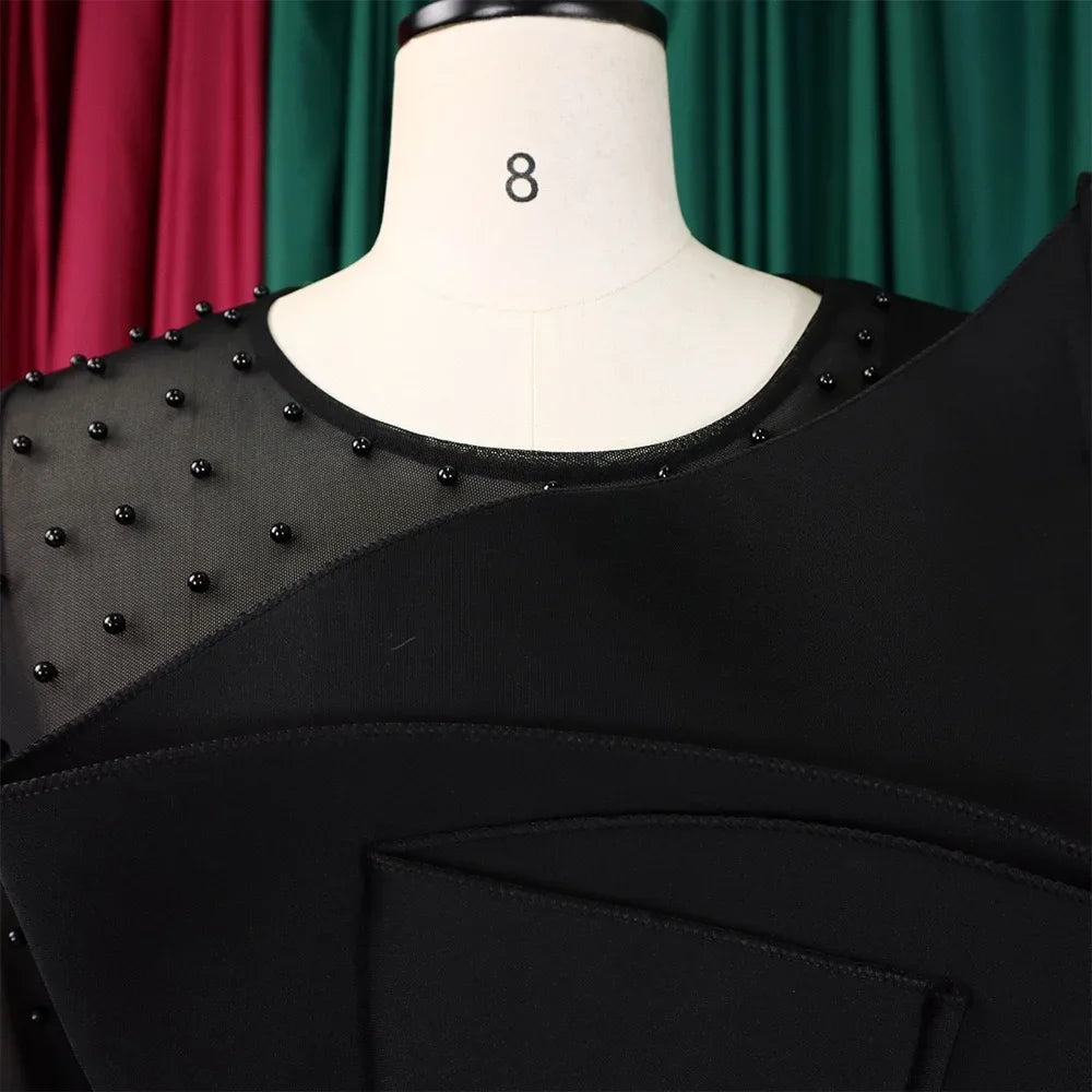 Luxury Jumpsuits & Rompers for Women Round Neck Beaded Transparent Sleeve High Waisted Elegant Female Birthday Party Overalls