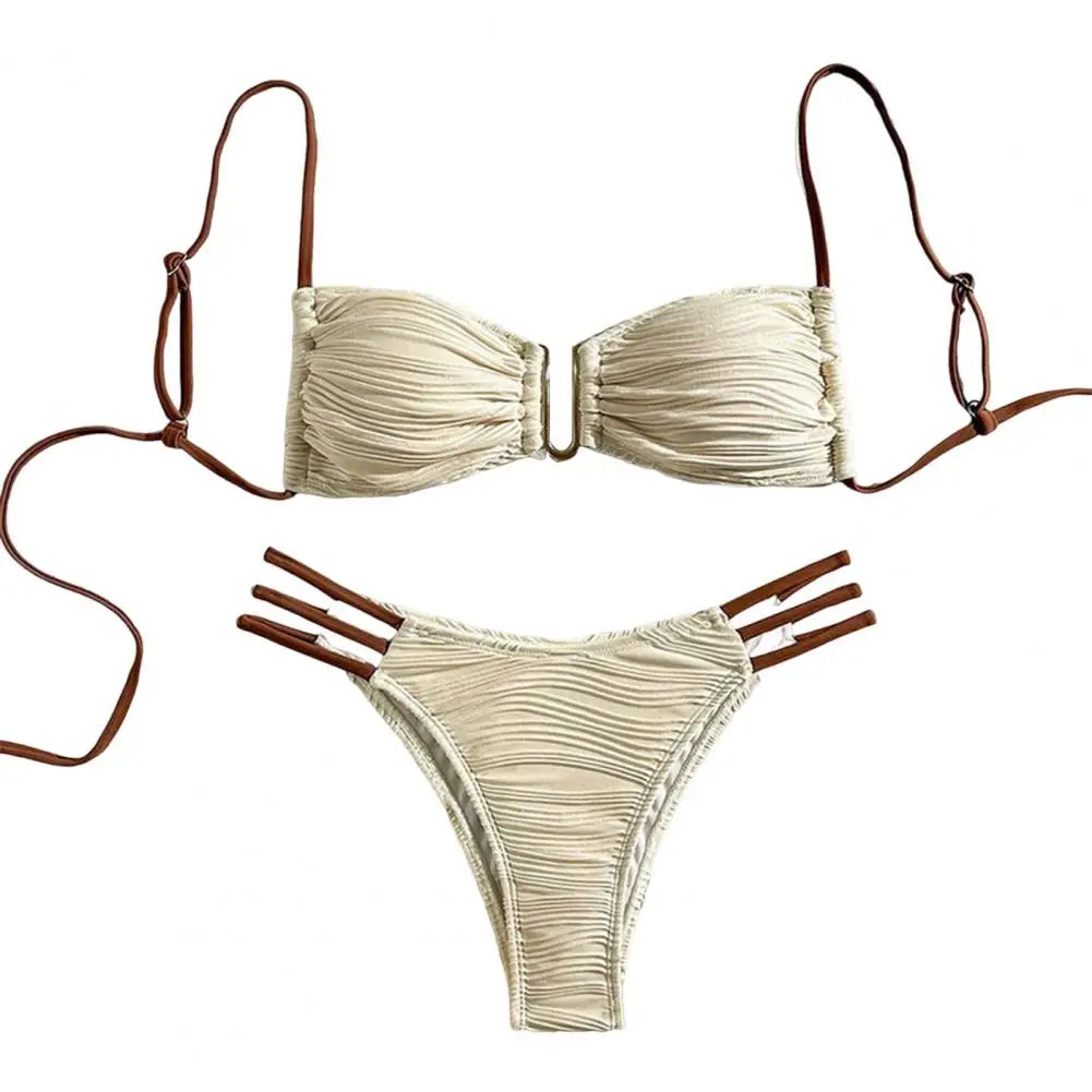 Women Two-piece Trunk Swimsuit Stylish Bandeau Padded Bikini Set Split Swimming Suit Lady Girls Pad Bra Briefs Set Beachwear