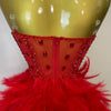 Stock 2025 Women Sexy Sparkly Rhinestone Mesh Feather Long Dress Elegant Evening Party Celebrate Birthday Performance Costume