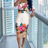 Women Dress Sets Off Shoulder Floral Print Ruffles Top & Skirt Set Casual Look for Women