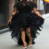 Women Plus Size Lace Patchwork Dress Short Sleeve Irregular Hem Elegant Sheer See Through Party Cocktail Evening Long Dresses