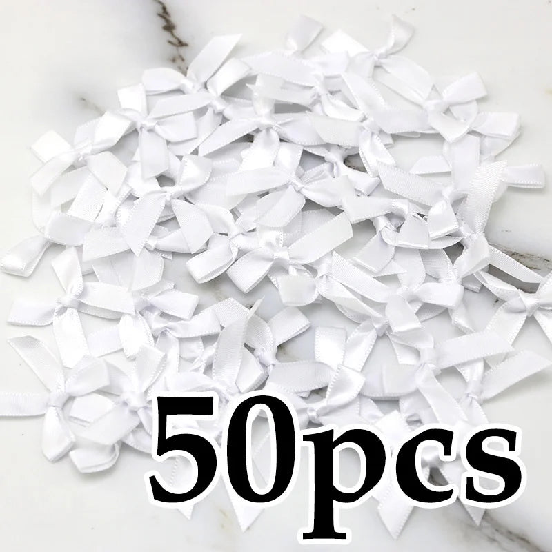 (50 Pcs) 4*4cm Colourful Ribbon Bows Small Size Polyester Satin Ribbon Bow Flower DIY Craft Decoration