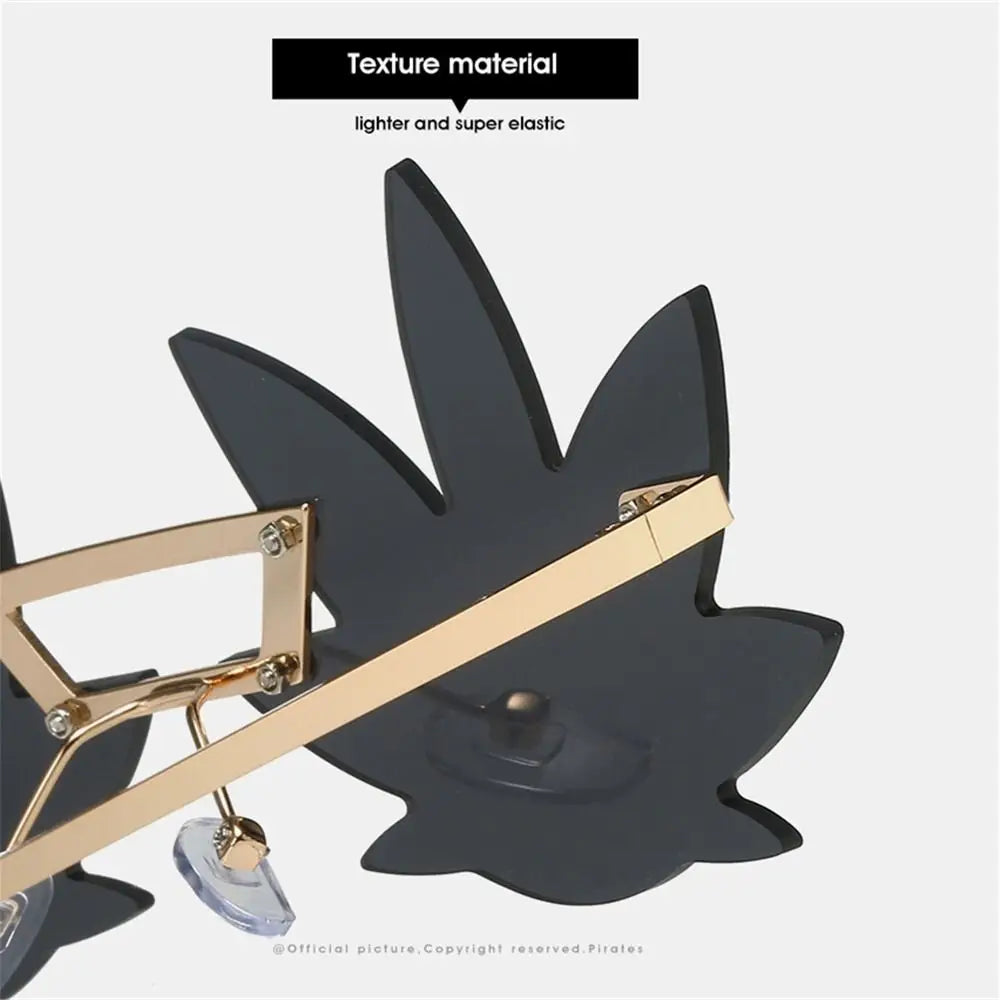Novel Rimless Maple Leaf Shape Metal Sunglasses for Women Party Decorative Sun Glasses Men Unique Street Catwalk Prom Eyewear