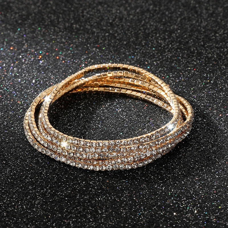 5Pcs/Lot Elastic Crystal Bracelets 2mm Charming Gold Color Crystal Rhinestones Metal Bangle Bracelet Jewelry DIY Gift