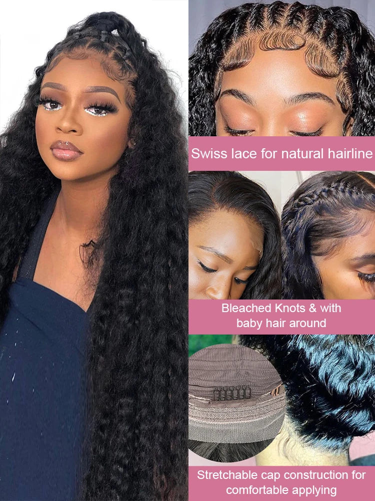 40 50 Inch HD 13x6 Deep Wave Lace Frontal Wigs Brazilian 13x4 Water Wave Curly Lace Front Human Hair Wigs For Women 300 Density