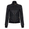 Street style waist cinched short stand up collar PU leather spicy girl zipper cardigan casual jacket