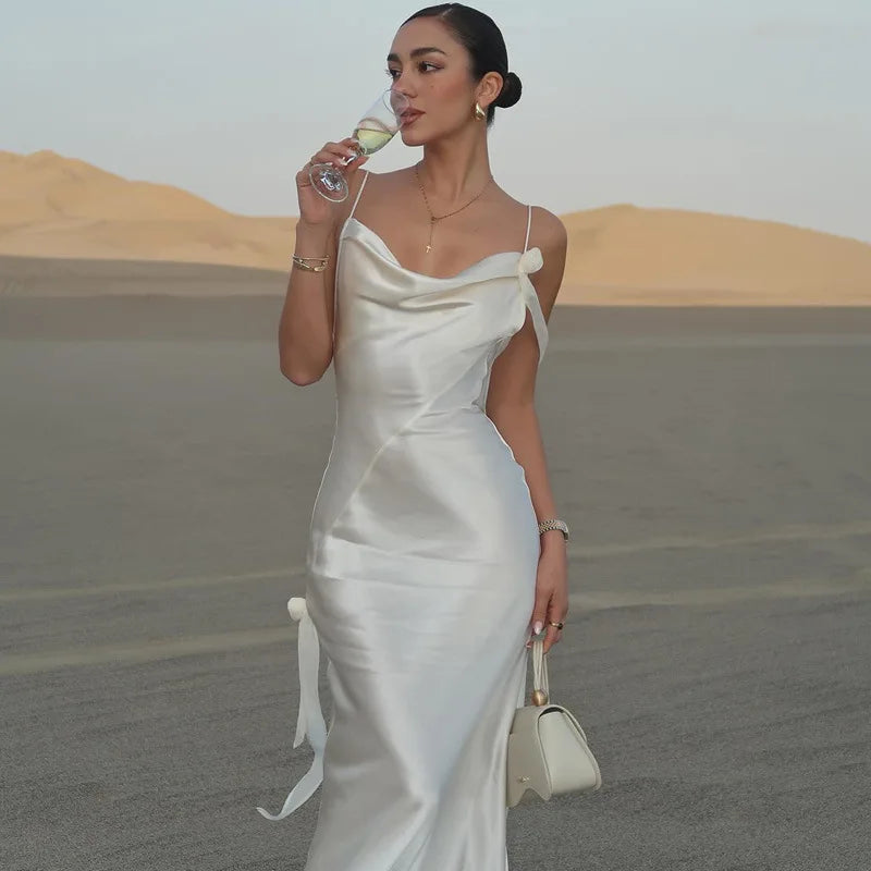 Sexy Ladies Lace Satin Dress Fashionable Elegant Backless Long Skirt 2025 New Party Evening Dress Dress Beach Vacation Style
