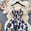 2024 New Summer Korean Fashion Rose Flower Print Romantic Retro Party Dress Elastic High Waist Vacation Long Dress Beach Vestido