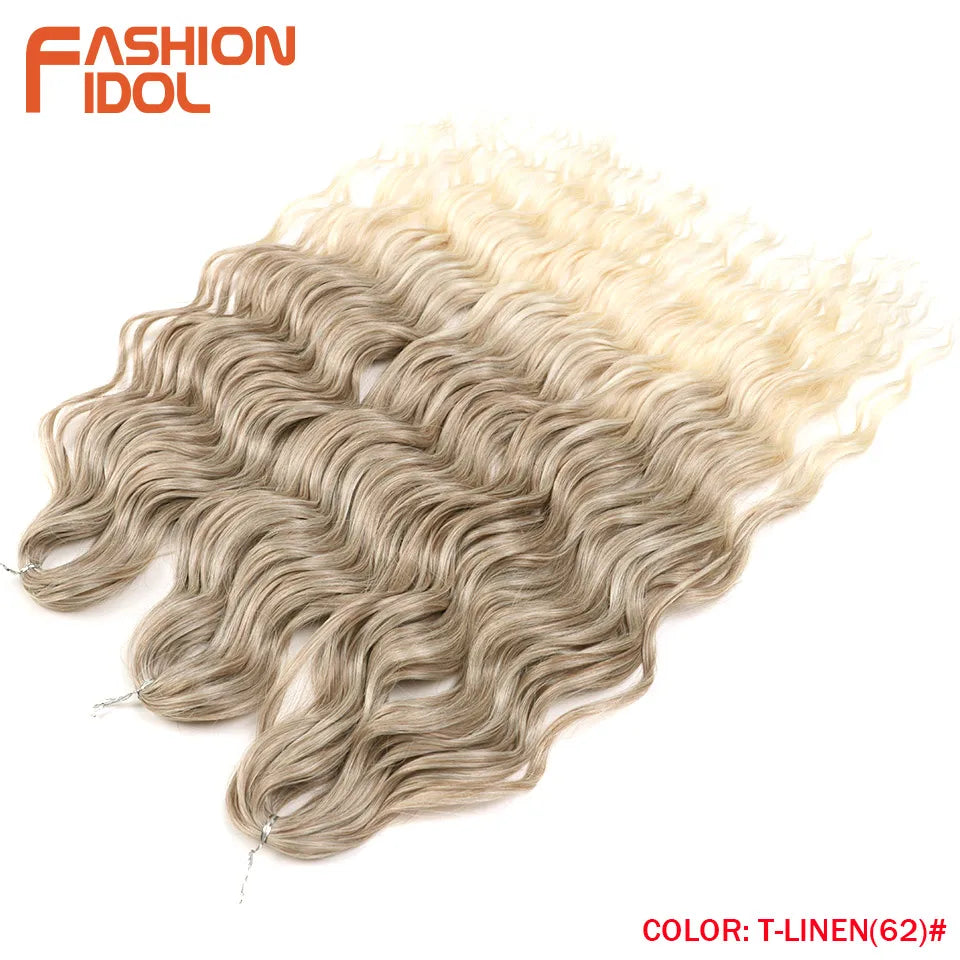 FASHION IDOL 24 Inch Synthetic Hair Water Wave Braiding Hair Extensions Ombre Rainbow color Deep Wave Curl Twist Crochet Hair