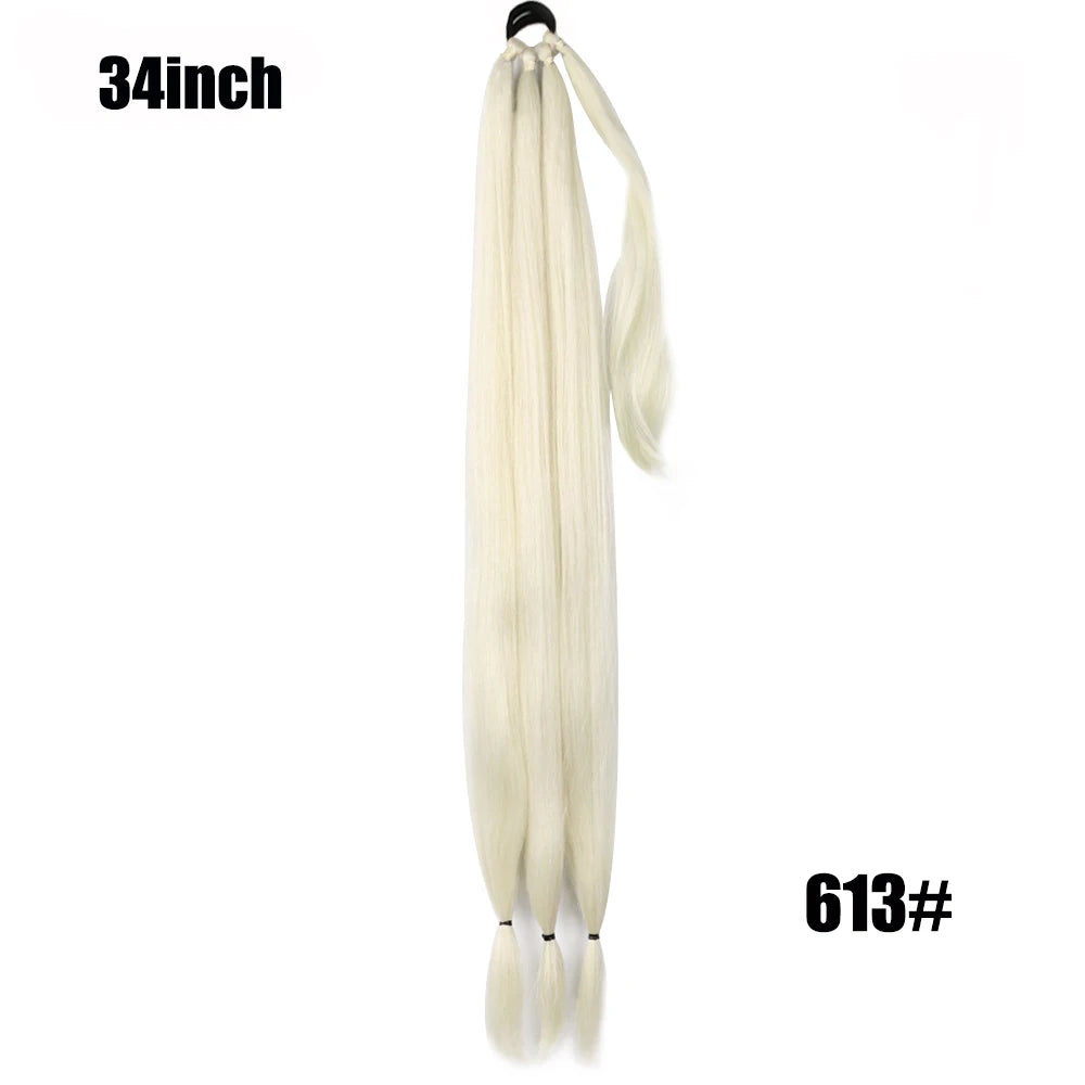 Ponytail Extensions Synthetic Boxing Braids Wrap Around Chignon Tail With Rubber Band Hair Ring 26 Inch Brown Ombre Braid DIY