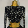 Women Sexy Long Sleeve Mesh Pearl Top Celebrity Midi Women Bandage Set 2025 Designer Evening Party Luxury Birthday Two Piece Set