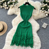 Chic Elastic Knit tassel O Neck Women Elegant Korean Fashion Vestidos Summer A-line Wrap mini dress