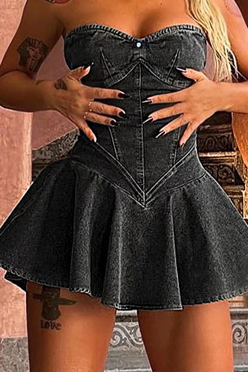 Chest Wrap Sexy Dress Women Sleeveless Backless Splicing Slim Fit Strapless Mini Dresses Sexy A Line 2024 Denim Vestidos