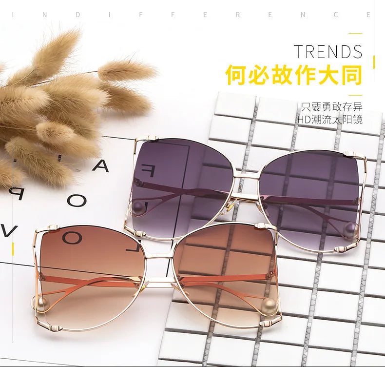 Fashion Model Ocean Yellow Square Sunglasses Women Luxury Brand Oversized Shades Pearl Chic Sun Glasses For Female Men Oculos
