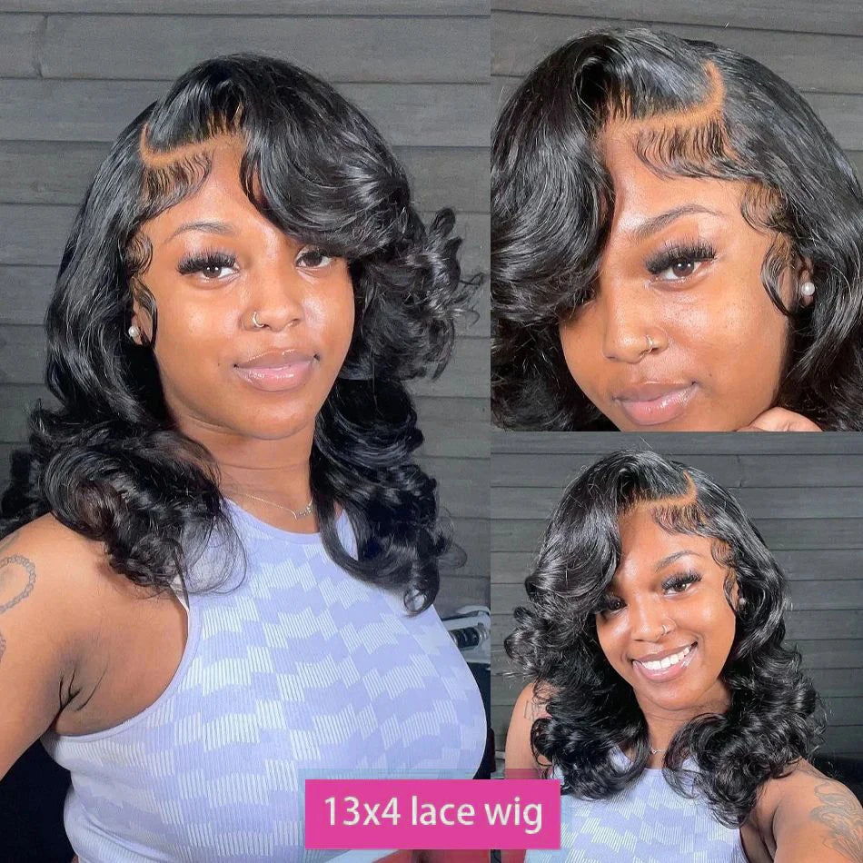 Brazilian Body Wave Short Bob Wig 13x4 Lace Frontal  4x4 Closure Human Hair Wig 200 Density For Women With Natural Wave Bob Wigs