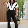 Beyprern New Chic Lounge Jumpsuit (Burgundy/Blush) Womens Zipper Front Patchwork Long Pants Jumpsuits Sexy Overalls Sportywear