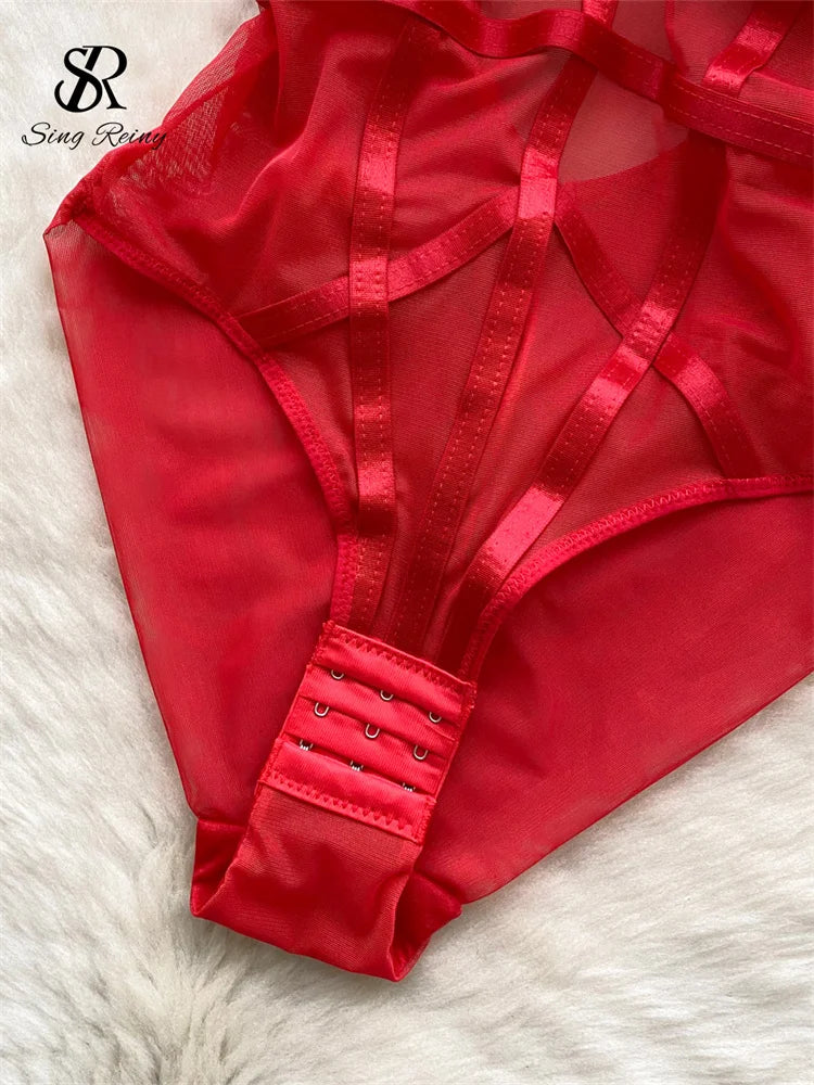 SINGREINY Women Corset Slim Sexy Bodysuits Sleeveless Gauze Short Playsuits Fashion Open crotch Underwear Camis Solid Rompers