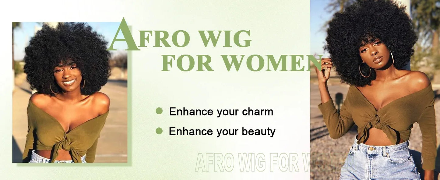 Afro Fluffy Curly Human Hair Wigs 70S Jerry Curl Wig One Wig Two Stlyes Glueless Wig Puffy Bouncy Wig Bouncy Wet and Dry Styling